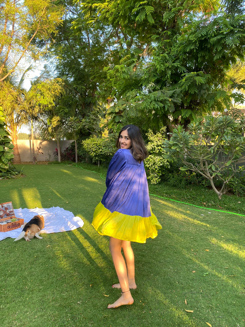 Blue-Neon Gather Short Dress