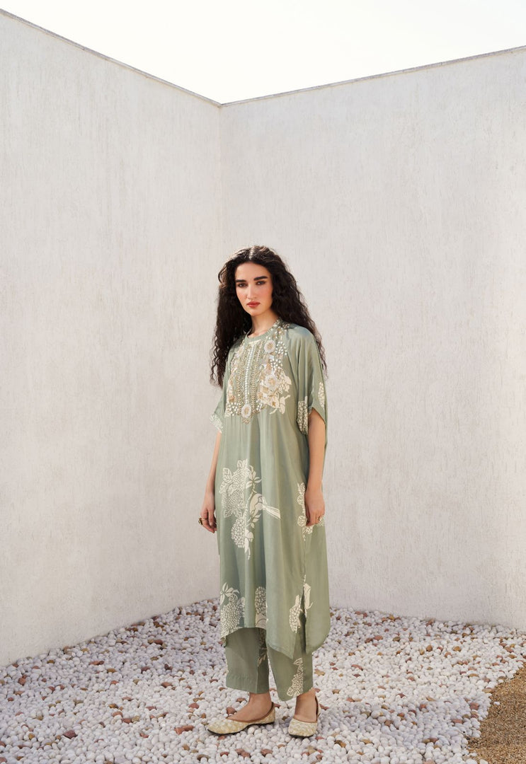 Mint Print and Pearl Tunic Set