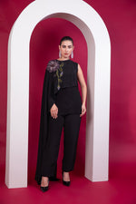 Load image into Gallery viewer, Black Asymmetric Cape Top - Cocktail Co-ord Set
