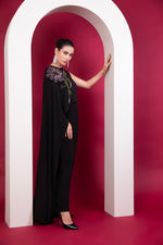 Load image into Gallery viewer, Black Asymmetric Cape Top - Cocktail Co-ord Set
