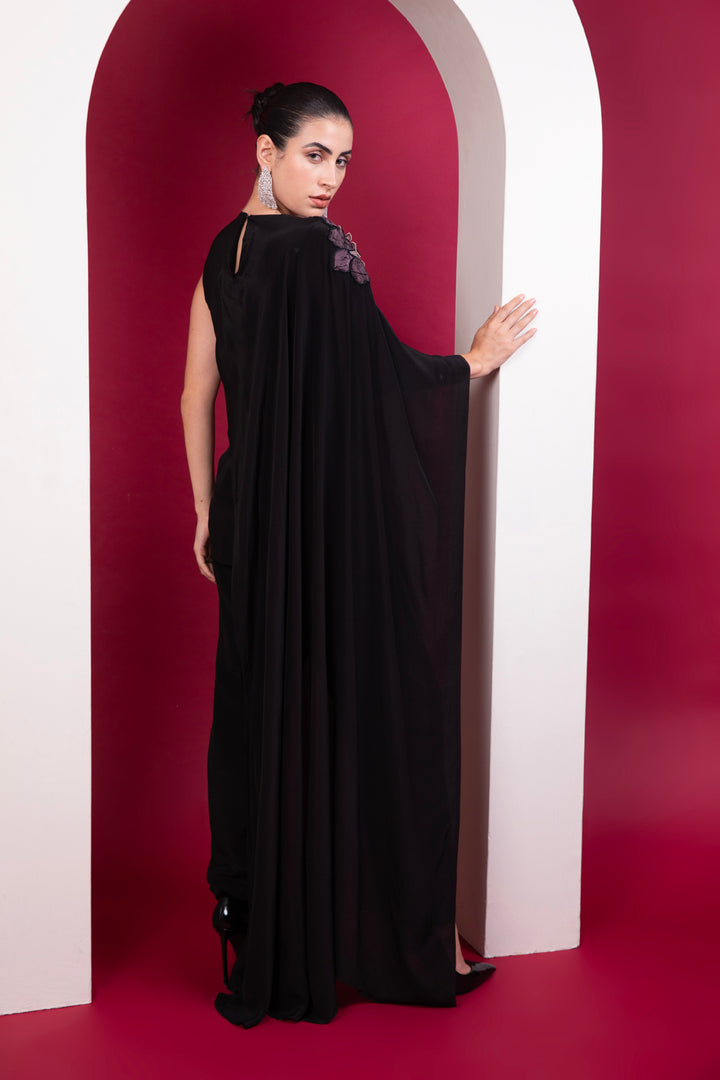 Black Asymmetric Cape Top - Cocktail Co-ord Set