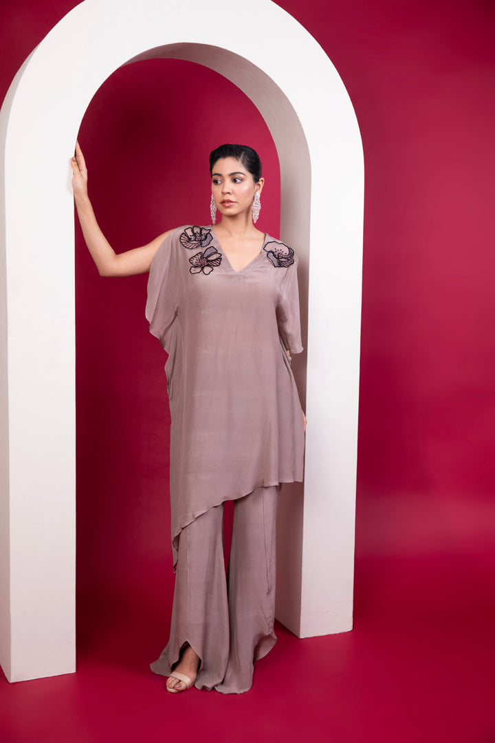 Asymmetric kaftan & palazzo set - Greige shade