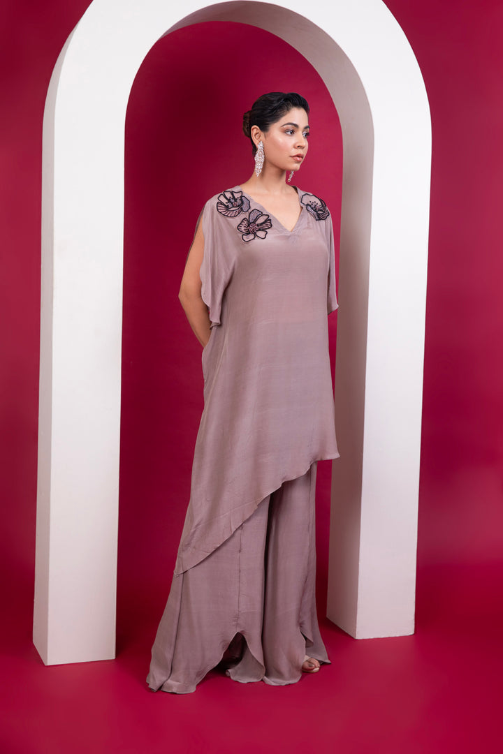 Asymmetric kaftan & palazzo set - Greige shade