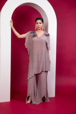 Load image into Gallery viewer, Asymmetric kaftan &amp; palazzo set - Greige shade
