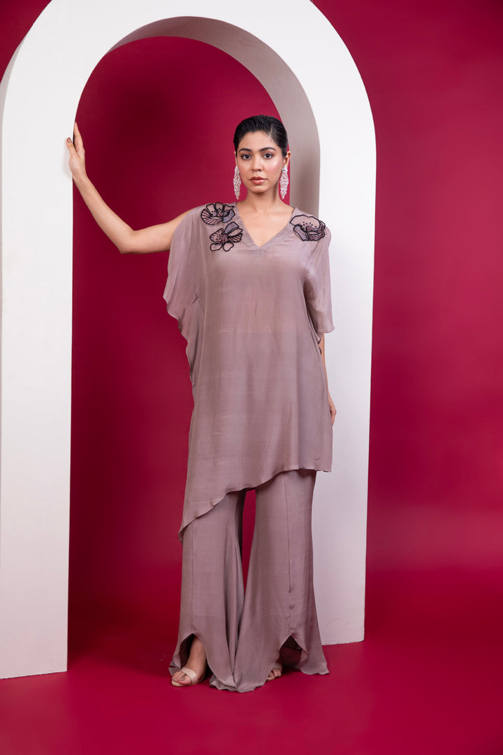 Asymmetric kaftan & palazzo set - Greige shade