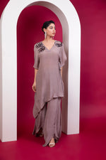 Load image into Gallery viewer, Asymmetric kaftan &amp; palazzo set - Greige shade
