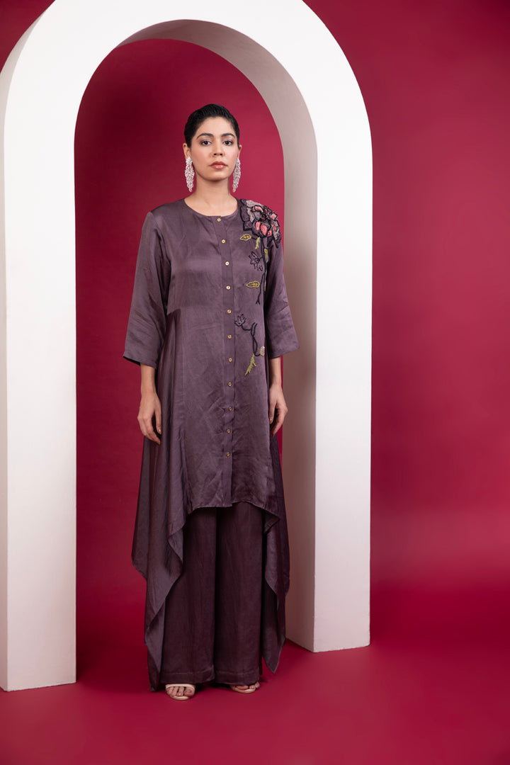 Structured Asymmetric Tunic - Side Bias flare & Straight pants