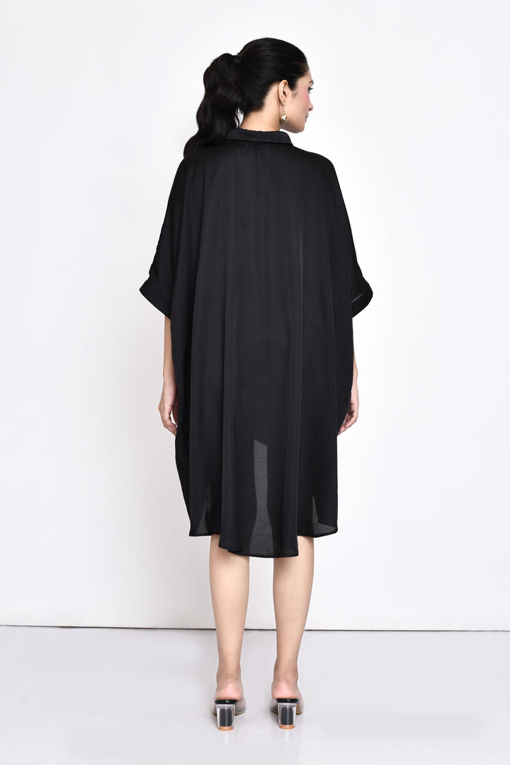 BLACK ANTI-FIT SHIRT DRESS