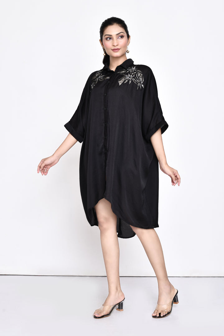 BLACK ANTI-FIT SHIRT DRESS