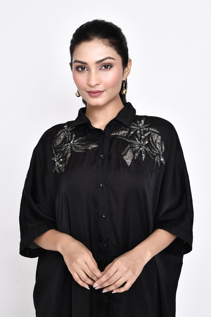 BLACK ANTI-FIT SHIRT DRESS