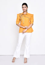 Load image into Gallery viewer, SUNFLOWER YELLOW SHIRT WITH HAND EMBELLISHMENT
