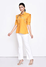 Load image into Gallery viewer, SUNFLOWER YELLOW SHIRT WITH HAND EMBELLISHMENT
