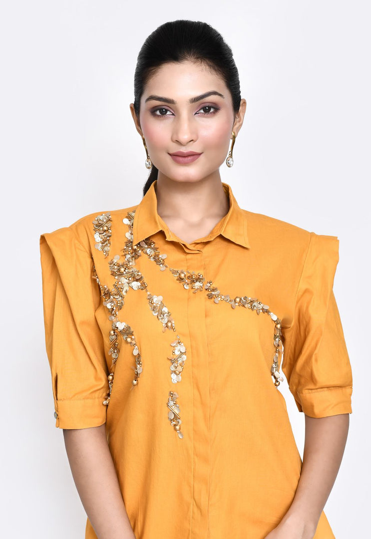 SUNFLOWER YELLOW SHIRT WITH HAND EMBELLISHMENT