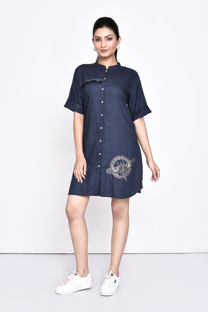 DENIM SHIRT DRESS - DRAGONFLY