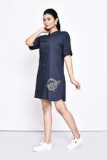 Load image into Gallery viewer, DENIM SHIRT DRESS - DRAGONFLY
