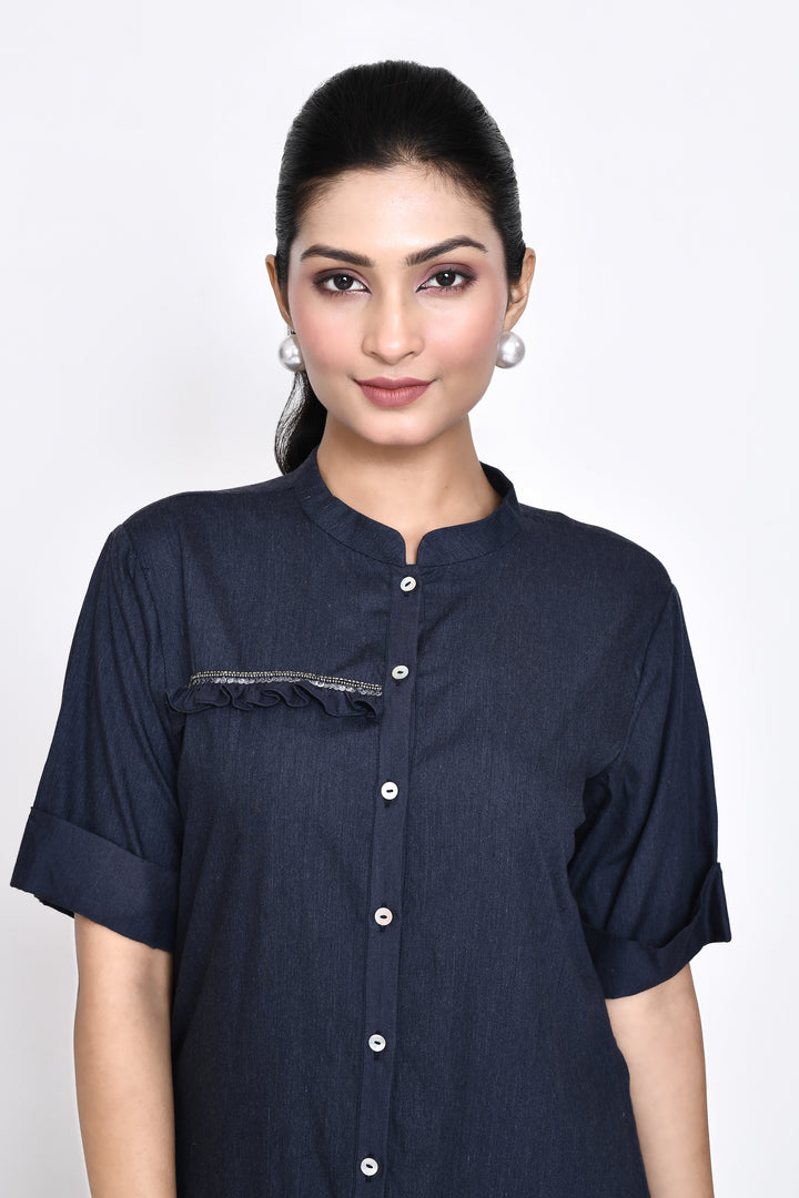 DENIM SHIRT DRESS - DRAGONFLY