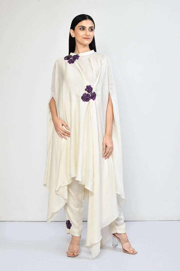 Ivory Pleated Drape Cape Tunic