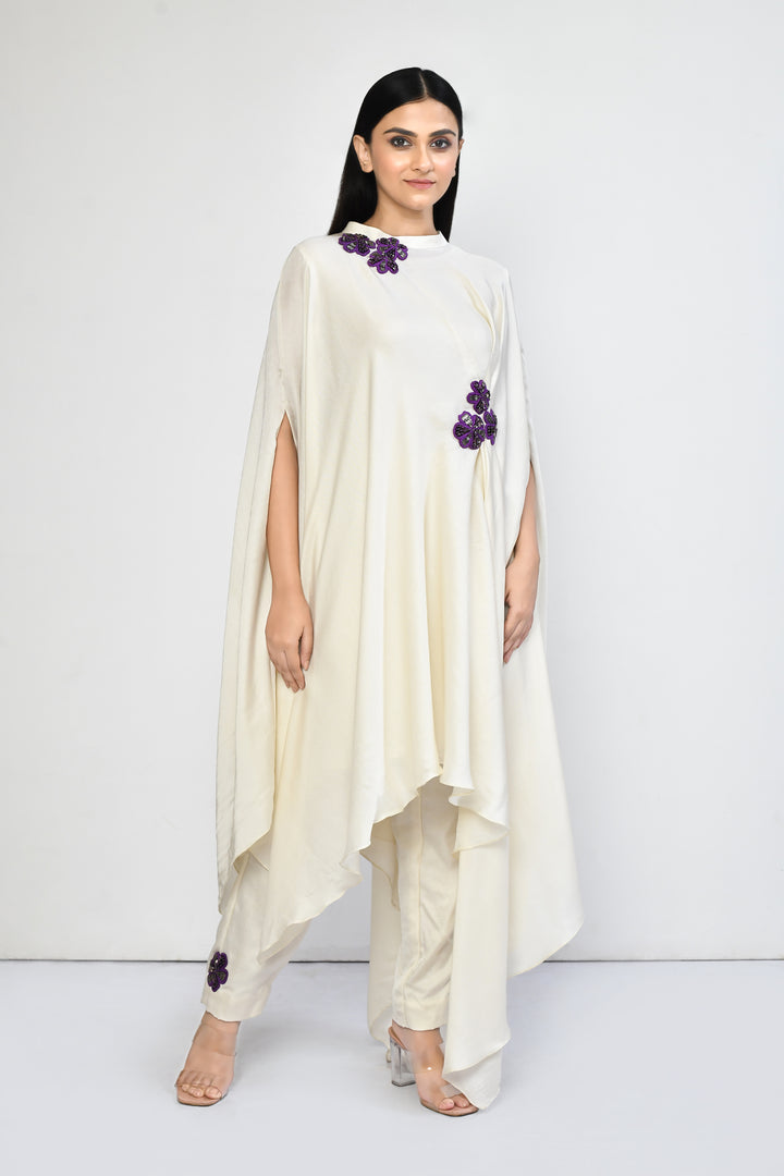 Ivory Pleated Drape Cape Tunic