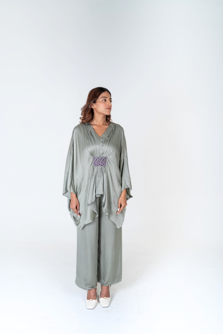 Green-Purple Braided Kaftan Co-ord Set