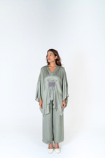 Load image into Gallery viewer, Green-Purple Braided Kaftan Co-ord Set
