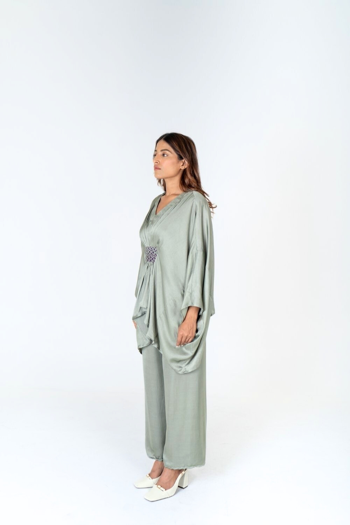 Green-Purple Braided Kaftan Co-ord Set