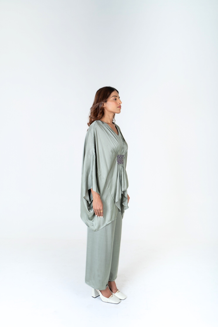 Green-Purple Braided Kaftan Co-ord Set