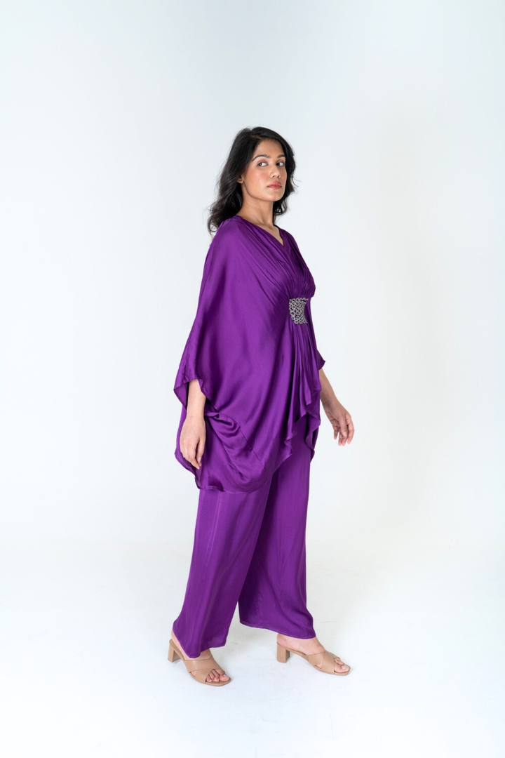Purple-Green Braided Kaftan Co-ord Set