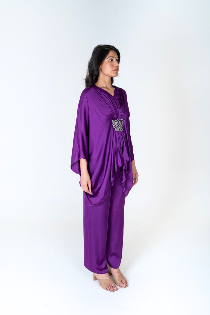 Purple-Green Braided Kaftan Co-ord Set