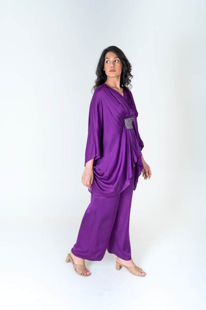 Purple-Green Braided Kaftan Co-ord Set