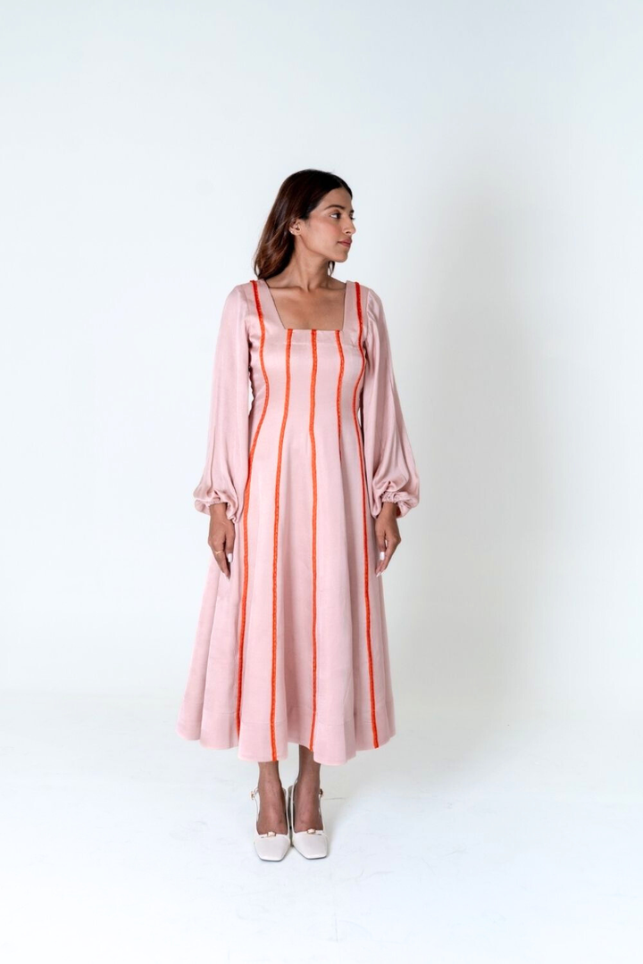 Pink Maxi Dress- Orange Braids