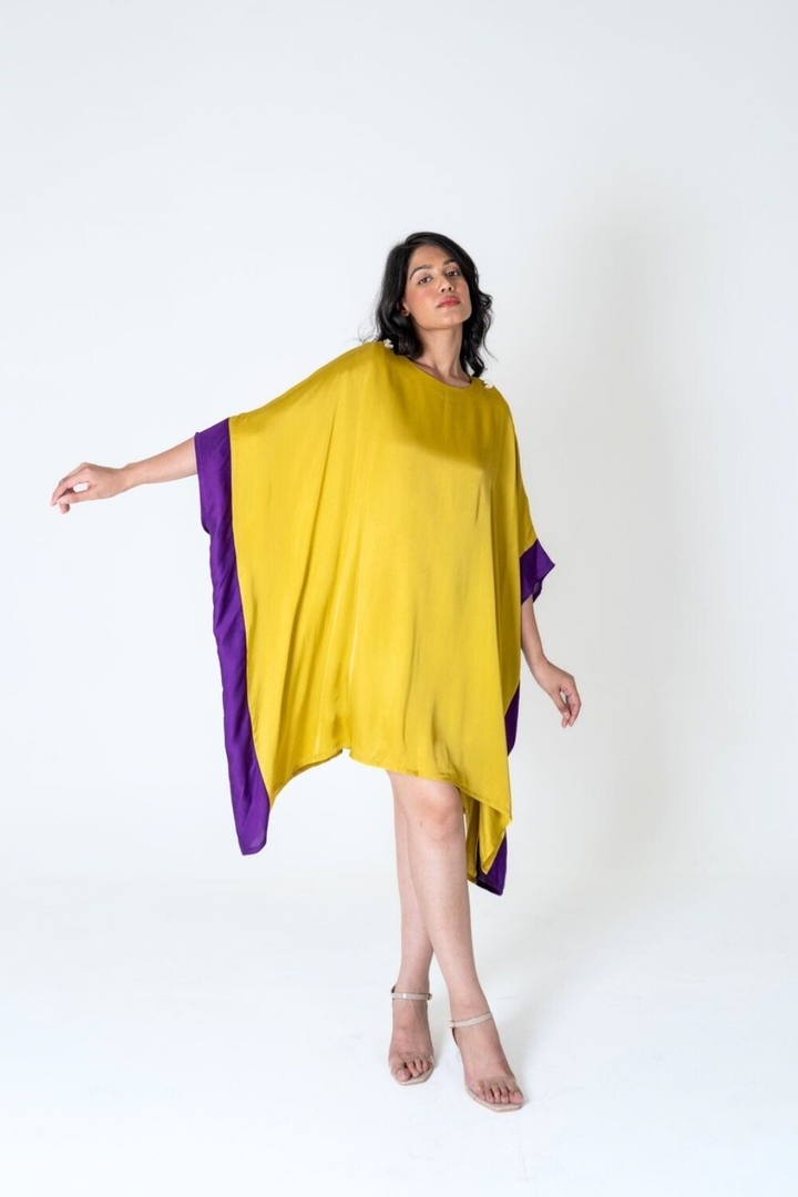 Yellow-Purple Short Kaftan Dress