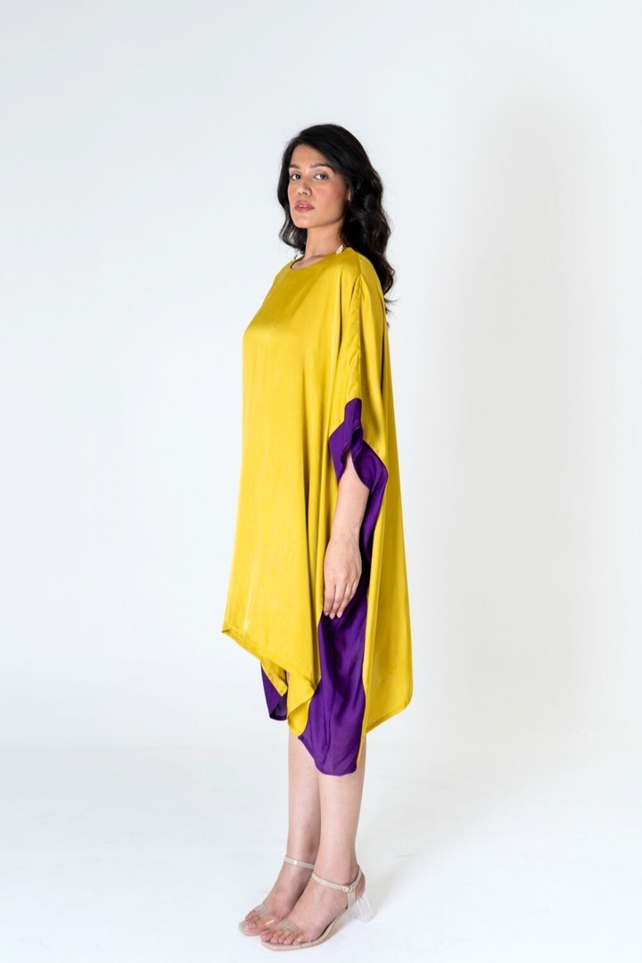 Yellow-Purple Short Kaftan Dress