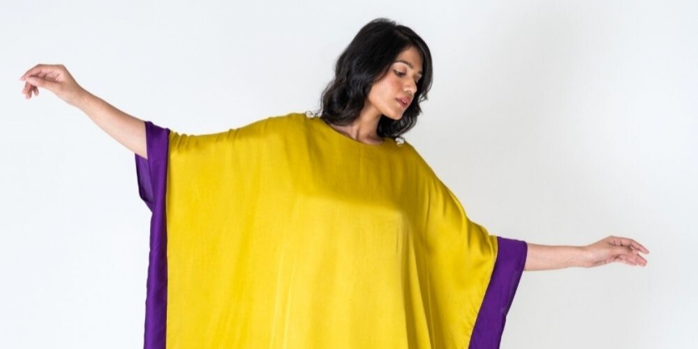 Yellow-Purple Short Kaftan Dress