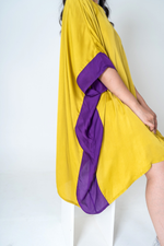 Load image into Gallery viewer, Yellow-Purple Short Kaftan Dress
