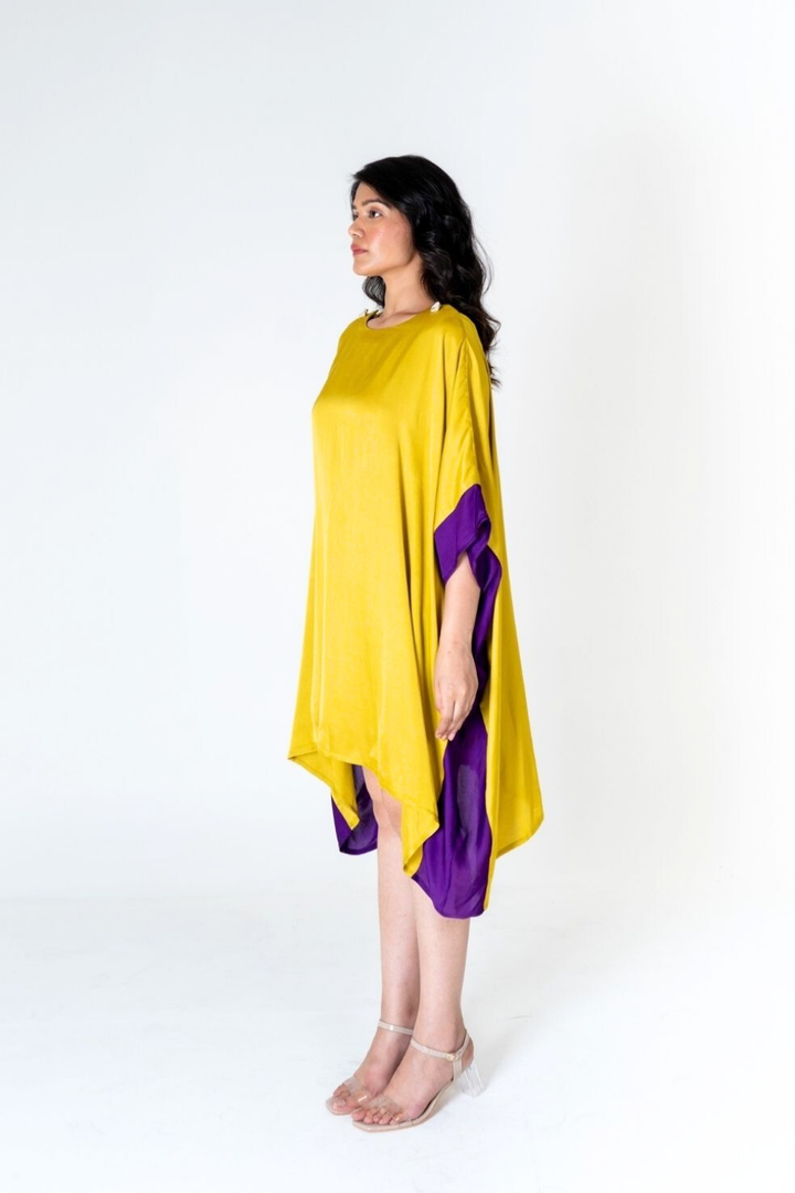 Yellow-Purple Short Kaftan Dress