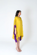 Load image into Gallery viewer, Yellow-Purple Short Kaftan Dress
