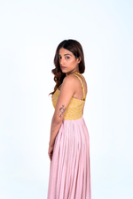 Load image into Gallery viewer, Pink-Yellow Braided Bustier Gather Gown
