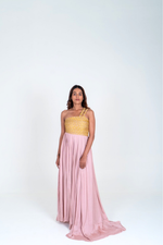 Load image into Gallery viewer, Pink-Yellow Braided Bustier Gather Gown
