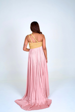 Load image into Gallery viewer, Pink-Yellow Braided Bustier Gather Gown
