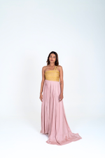 Load image into Gallery viewer, Pink-Yellow Braided Bustier Gather Gown

