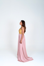 Load image into Gallery viewer, Pink-Yellow Braided Bustier Gather Gown
