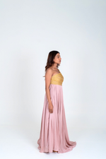 Load image into Gallery viewer, Pink-Yellow Braided Bustier Gather Gown
