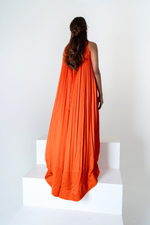 Load image into Gallery viewer, Orange-Pink Braided Halter Neck Gather Gown
