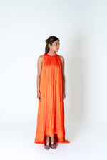 Load image into Gallery viewer, Orange-Pink Braided Halter Neck Gather Gown
