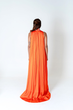 Load image into Gallery viewer, Orange-Pink Braided Halter Neck Gather Gown
