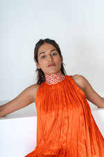 Load image into Gallery viewer, Orange-Pink Braided Halter Neck Gather Gown
