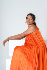 Load image into Gallery viewer, Orange-Pink Braided Halter Neck Gather Gown
