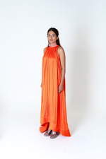 Load image into Gallery viewer, Orange-Pink Braided Halter Neck Gather Gown
