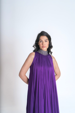 Load image into Gallery viewer, Purple-Green Braided Halter Neck Gather Gown
