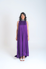 Load image into Gallery viewer, Purple-Green Braided Halter Neck Gather Gown
